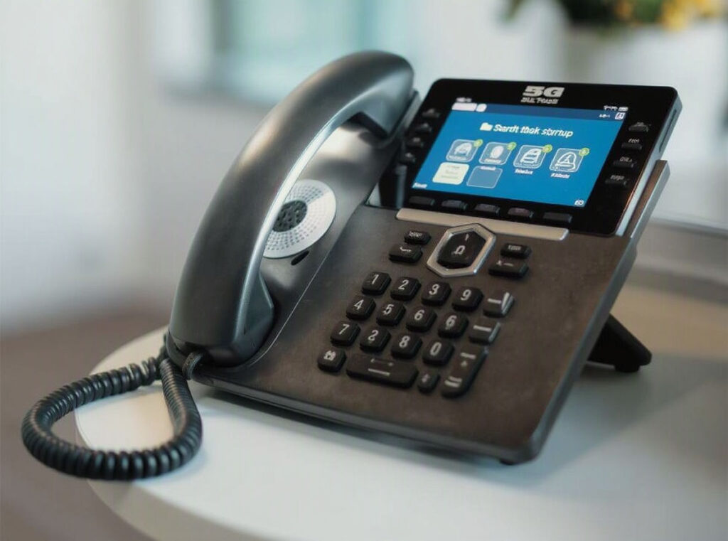 Modern office desk phone with color touchscreen