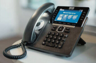 Modern office desk phone with color touchscreen